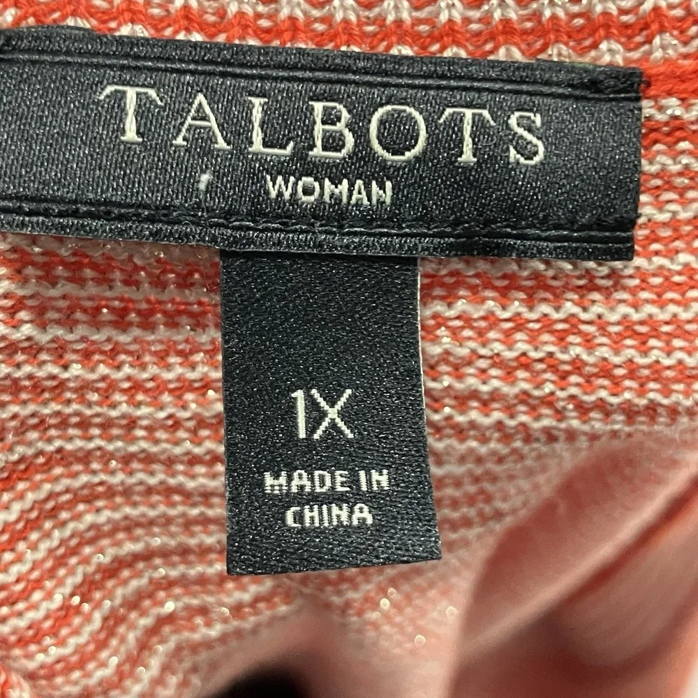 Talbots Striped Button Front Cardigan Orange White Metallic Womens‎ Size 1X